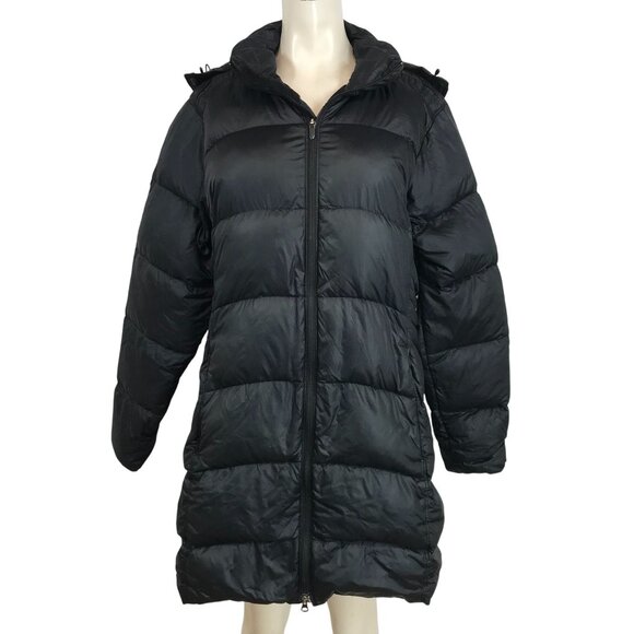 MOUNTAIN HARDWEAR - WOMEN'S MEDIUM - BLACK FULL ZIP HOODED DUCK DOWN PARKA COAT - Picture 1 of 9